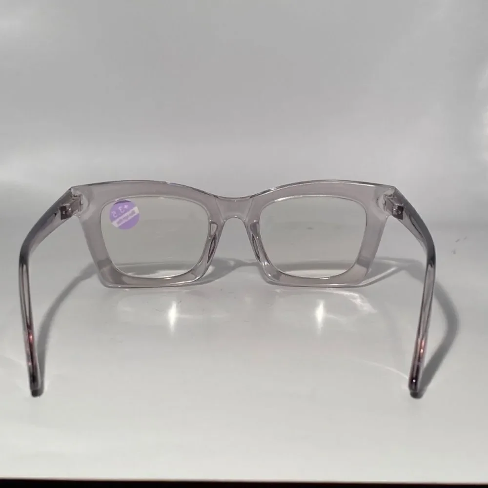 1148 Gretchen Reading Glasses 3.5 Sq Eyeglasses Clear Grey Frames NWT